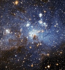 Uma região que forma estrelas na Grande Nuvem de Magalhães, talvez a galáxia mais próxima da Via Láctea da Terra