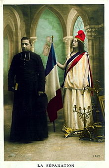 Alegoria da lei francesa de separação da Igreja e do Estado (1905)