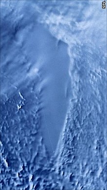 Radar image (RADARSAT-1) of Lake Vostok from space. The ice above the lake has a smooth surface.