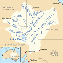 Kaart van het Eyre Lake Basin met de Finke Rivier