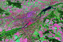 The city of Landshut seen from the south; source: Landsat 2000
