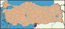 Geographical location of today's Turkish province of Hatay (marked in red)