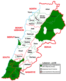 The Hezbollah-controlled areas in July 2006