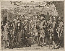 The handing over of the keys of the city of Leipzig to King Charles XII. Copper engraving, early 18th century. Swedish troops were quartered in many towns in Saxony. Unlike during the Thirty Years' War, there are said to have been no riots against the civilian population.