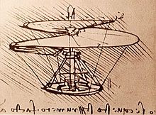 Early design of a "flying screw" by Leonardo da Vinci