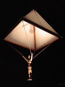 Een parachute, bedacht door Leonardo da Vinci