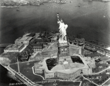 Bedloe's Island in 1927 with statue and army buildings