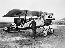 Lieutenant-Colonel W. A. 'Billy' Bishop, 60th Squadron of the Royal Flying Corps, in front of his Nieuport 17 Scout