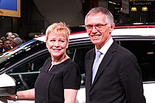 Linda Jackson (former CEO Citroën) and Carlos Tavares (CEO Groupe PSA) at the 2018 Paris Motor Show.