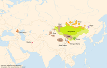 Geographical distribution of Mongolian languages