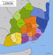 Map with the current 24 municipalities (freguesias) in 5 zones (UIT - Unidades de Intervenção Territorial).