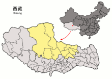 Location of Nagchu (yellow) in Tibet (light grey)