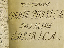 Fragment van M. Lomonosov's manuscript 'Fysische Chemie' (1752)