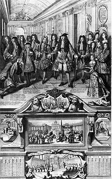 Louis XIV declares his grandson Philippe d'Anjou the new King of Spain at Versailles