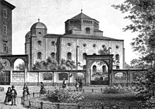 The Semper Synagogue destroyed in 1938, lithograph by Ludwig Thümling, c. 1860