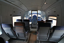 Second class lounge in ICE 3 with view of the driver's cab