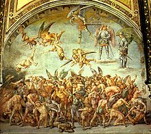 Een fresco in de kathedraal van Ovieto. Dit fresco heet De veroordeelden. Het werd geschilderd door Luca Signorelli, rond 1450.