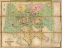 Stadsplan van Baltimore uit 1852. Het plan is van Fielding Lucas, Jr. van Baltimore.