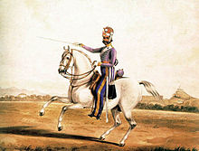 Maalaus, joka esittää 6. Madrasin kevyen ratsuväen Sowaria (Sepoy). Noin 1845.