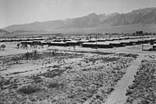 Manzanar War Relocation Center for the internment of Japanese-born civilians in the United States during World War II, c. 1943.