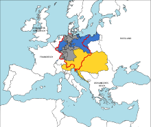 The situation of Prussia and Austria within and outside the German Confederation (1815-1866) Border of the German Confederation 1815