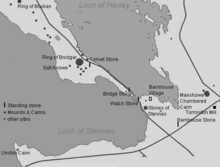 Overview of The Heart of Neolithic Orkney World Heritage Site (Scotland, UK) excluding the settlement of Skara Brae (about six kilometres northwest of the extract)