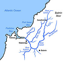 Mapa esquemático del río Camel y sus afluentes