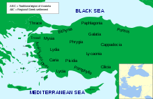 Un mapa de las antiguas regiones de Anatolia  