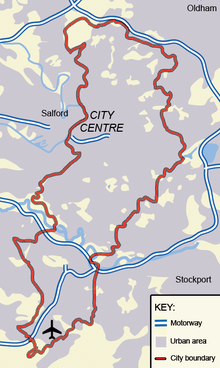 De stad Manchester, het gebied is bijna allemaal "bebouwd".
