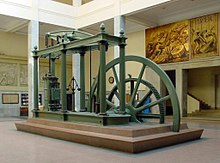 The steam engine, an important driving force behind the Industrial Revolution, highlights the importance of technology in history. This model is located in the main building of the ETSII of the Polytechnic University of Madrid.