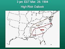 Alto riesgo emitido para el 28 de marzo de 1984.  