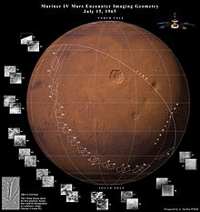 Mariner 4:n ohilennosta kerätyt tiedot nykyaikaisella kartalla.  