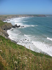 Blick auf den Pembrokeshire Coastal Path. Dieser Standort ist die Halbinsel Marloes