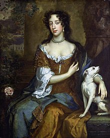 Maria van Modena in het jaar dat haar man koning werd, 1685. Schilderij naar Willem Wissing.