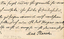 Max Planck's handtekening op tienjarige leeftijd.  