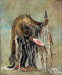 George Catlin's depiction of a Blackfoot Indian shaman (Medicine man) performing rites over a dying chief.