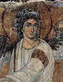 Detail of Angel at the Tomb of Christ (ca. 1235) Fresco in Mileševa (Serbia)