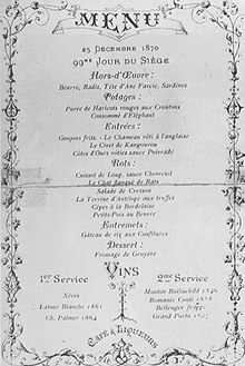 Świąteczne menu chóru z 1870 roku w restauracji Voisin.