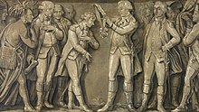George Washington awards Kościuszko the Order of the Cincinnati in 1783 (A tempera by Michał Stachowicz, 1818)