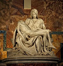 De Piëta toont de Maagd Maria met het lichaam van Jezus in haar schoot na de kruisiging.  
