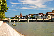 The cathedral hill of Basel seen from the right bank of the Rhine