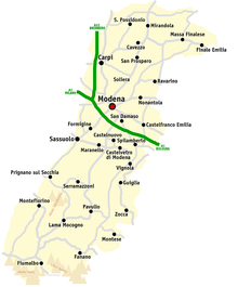 Mapa de la provincia de Módena  