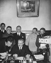Molotov signs the German-Soviet Border and Friendship Treaty in the Moscow Kremlin on September 28, 1939