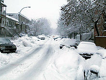 Snow-covered street in the district of Le Plateau-Mont-Royal