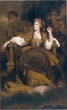 Sarah Siddons als de tragische muze door Sir Joshua Reynolds, schilderij in The Huntington, San Marino, Californië.  
