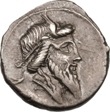 Denarius of Quintus Titius Mutto, believed to show a bearded Mutunus Tutunus.