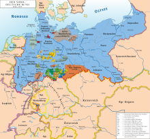 Territorial stock of the North German Confederation in the years 1867 to 1870, Prussia (blue)