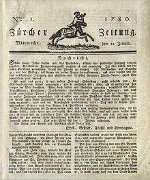 First edition of the Neue Zürcher Zeitung of January 12, 1780