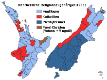 New Zealand's largest denominations per district (2013)