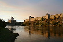 On the right in the picture the fortress Ivangorod (Russia), on the left on the other side of the Narva the Hermannsfeste (Estonia). This is also the eastern border of the European Union.